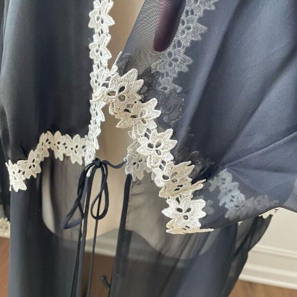 Daphne Grey Black Chiffon Lingerie Topper Housecoat Sexy Robe Plus Size 2X - Picture 4 of 8